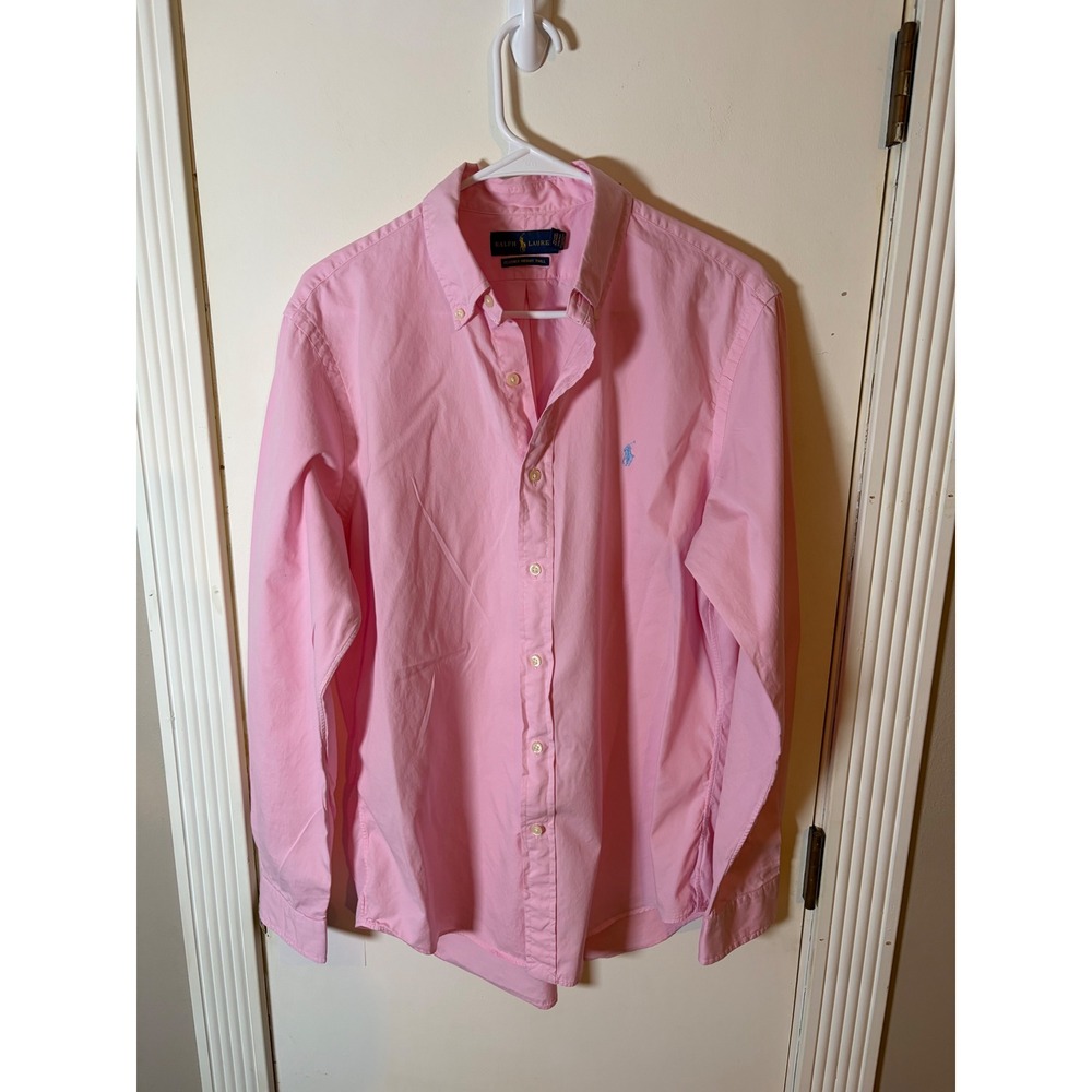 Polo Ralph Lauren Mens Featherweight Twill Button Down Shirt Pink Blue Pony M